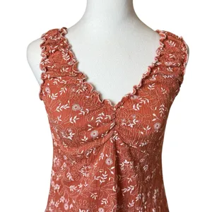 Vintage Y2K Babydoll Top‎ Younique Large Terracotta Embroidered Feminine Floral thumbnail 2