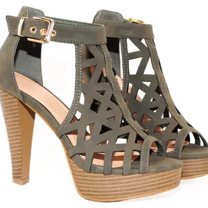Elegant Olive Cutout Women's Heels Green Size 9 thumbnail 1