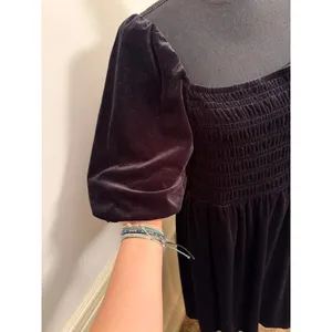 Draper James RSVP Black Velvet Smocked Puff Sleeve Midi Dress Style #KD7256V2 thumbnail 3