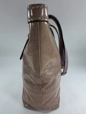 Coach Taupe Patent Leather Signature C Embossed‎ Tote Zip Shoulder Bag F15142 thumbnail 3