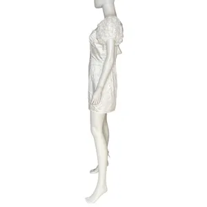 Lulus Precious Enchantment White Satin Floral Puff Sleeve Mini Dress Sz L thumbnail 3