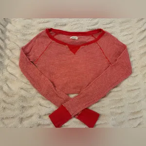 Aerie Brand Red Striped Long Sleeve Top thumbnail 8