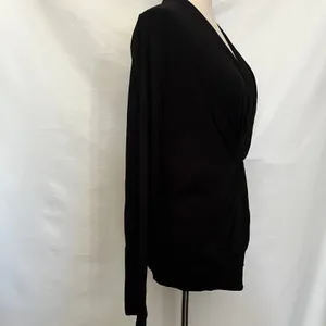 Kenarr Faux Wrap Knit Womens Top Sz L Y2K Minimal Black V-Neck Long Sleeve= thumbnail 9