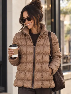 BCBGeneration Zip Quilted Short Puffer Jacket Toffee Brown M NWT thumbnail 1