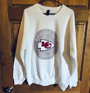 NFL Kansas City Chiefs football sweatshirt! Rhinestone bling unisex size large! thumbnail 1