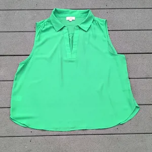 Loft Sleeveless V-Neck Blouse | Loft Sleeveless Collared Shirt | Green Loft Top thumbnail 6