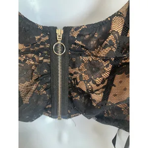 For Love & Lemons Rosalie Crop Top Black Floral Lace Puff Sleeve Bustier M NWOT thumbnail 7