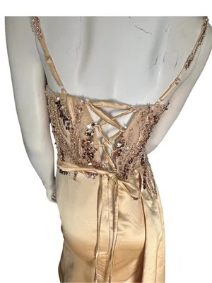 Criebdk Elegant Satin & Sequins Formal Dress Gold Size 8 (See Measurements) NWT thumbnail 7