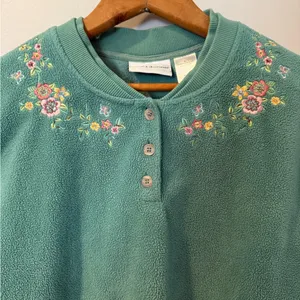 Vintage Alfred Dunner Floral‎ Sage Green Fleece Cozy Sweater Women’s Sz L thumbnail 2