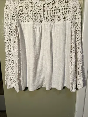 Eri + Ali Women’s Sz Medium Marigold Lace Blouse White 3/4 Sleeve BE15723 Anthro thumbnail 9