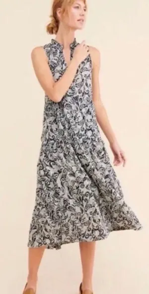 NWT Maeve Marya Tiered Midi Dress in Black Botanical Print thumbnail 1