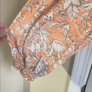 Free People Orange Floral Say The Word Ruched Blouse thumbnail 4