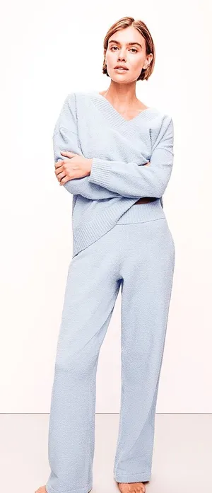 Eberjey High Rise Blue Bouclé Wide Leg Pants Size S NWT thumbnail 1