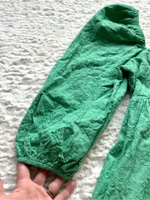 Tuckernuck Pomander Place Cotton Mini Dress XS Green Puff Sleeve Embroidered thumbnail 11
