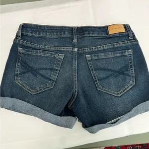 AEROPOSTALE Dark‎ Blue Wash Cuffed Denim Midi Shorts Size 2 Classic Summer thumbnail 3