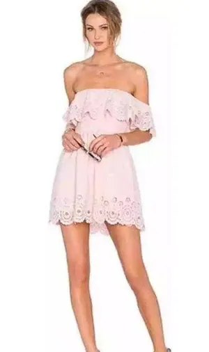 LOVERS + FRIENDS Women’s XS Light Pink Off Shoulder Laser Cut Ruffle Dress #Z9-7 thumbnail 1