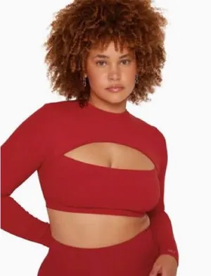Set Active Women’s Red Cutout Long-Sleeve Crop Top thumbnail 1