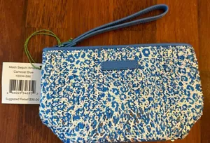 VERA BRADLEY Mesh Sequin Wristlet Purse Camocat Blue Sparkly Animal Print NEW thumbnail 1