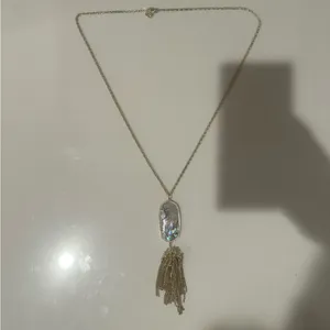 Kendra Scott Rayne Abalone Shell Long Gold Fringe Necklace Blue Green Purple thumbnail 3