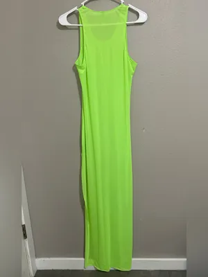 SKIMS Neon Green Sheer Mesh Maxi Dress Swim Coverup Women’s Size Large thumbnail 8