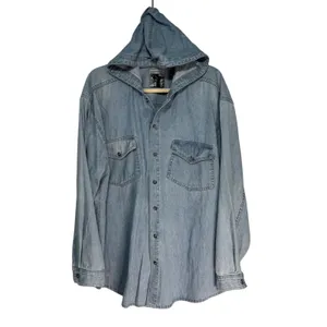 HEY MAN STYLE‎ AND SUBSTANCE Denim Hoodie Shirt Blue Washed Cotton Size L thumbnail 2