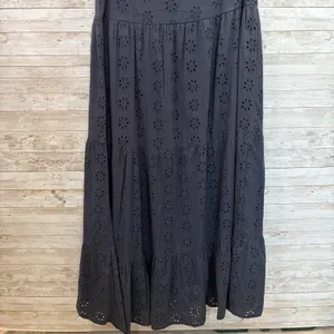 Sweet Magnolia Womens L Maxi Dress Navy Blue Eyelet Cotton Boho Coastal Tassel thumbnail 7