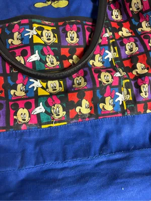 Vintage Disney Mickey Minnie Canvas Duffel Bag Blue Colorful All Over Print Week thumbnail 2