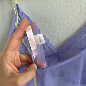 Y2k Victorias Secret Sheer Mesh Babydoll Purple Green Garden Fairy Coquette Sz L thumbnail 5