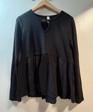 Altar'd State Black Textured Long Sleeve Blouse thumbnail 1