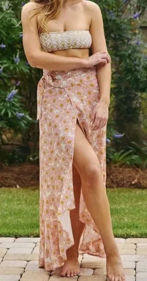 Citrine Swim $169 Acacia Coral Coverup Bikini Pink Skirt Wrap Hawaiian Resort thumbnail 1