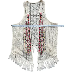 POOF Aztec Embroidered Fringe Needlework Vest Size Large thumbnail 4