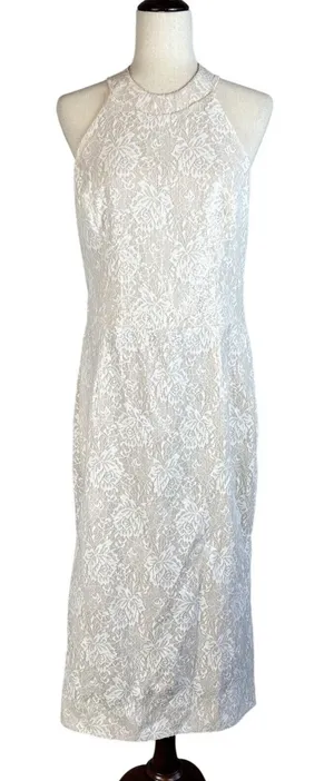 Dress The Population Cassie Halter Midi Dress Size XL White Floral‎ Lace Sequin thumbnail 1