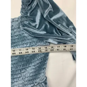 Baltic Born size large mini new velvet Smocked Square-Neck Dress Steel Blue thumbnail 6