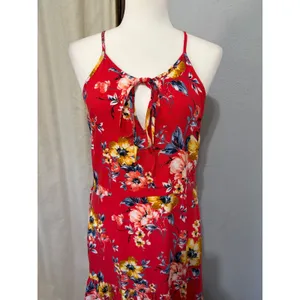 Band of Gypsies Red Floral Tiered Maxi Dress Small Halter Keyhole Boho Sundress thumbnail 12