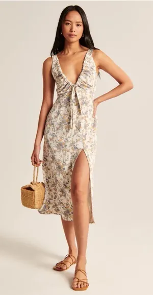 Abercrombie Cinched Neck Slip Midi Floral Dress - Wedding Guest / Occasion - XSP thumbnail 1