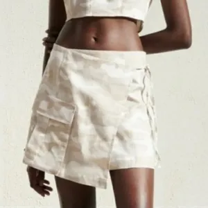 Zara Linen Blend Camo True Wrap Mini Cargo Skirt 9189/034/743 Medium Beige White thumbnail 1
