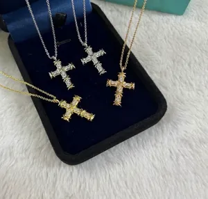Silver Crystal Cross Pendant Necklace Gold thumbnail 3