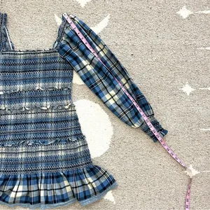 LoveShackFancy Stanley Blue Plaid Smocked Mini Dress Medium thumbnail 11