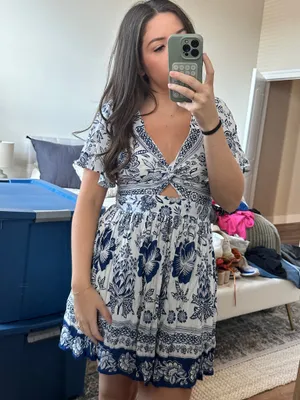 blue paisley mini dress  thumbnail 3