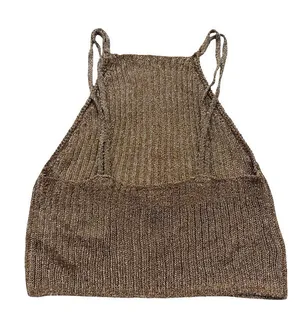 Topshop Bronze Metallic Ribbed Knit Halter Top Cami Tank Shirt Size 2 Women's thumbnail 1