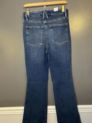 Good American Jeans Womens 8/29 Blue High Rise Bootcut Distressed Frayed Denim thumbnail 3