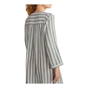 Haven Well Within Midi Dress Womens XS Green Striped V-Neck Cotton Gauze Casual thumbnail 3