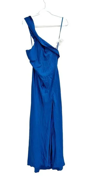 Mac Duggal 26925 Cobalt Blue Asymmetrical Crisscross Halter Gown Size 0 New thumbnail 3