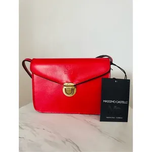 MASSIMO CASTELLO Tamonato Italian Leather Crossbody Bag Designer Luxury, Red NWT thumbnail 3