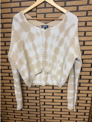 Freshman Tan And White Tie Dye‎ Crop Sweater Size Large thumbnail 1