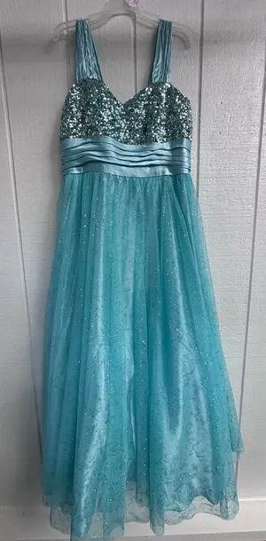 Deb Sequined Prom Dress Blue Size 14 thumbnail 1