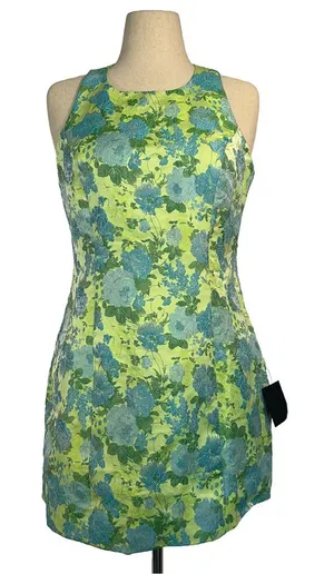 Lulus Ariadna Green and Blue Floral Jacquard Halter Mini Dress thumbnail 1
