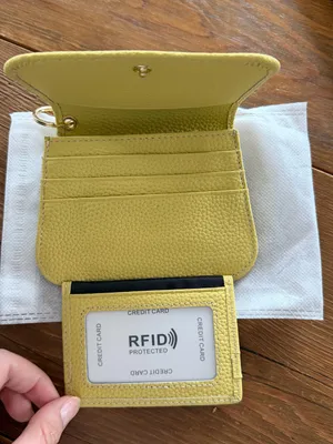 Compact Yellow Pebble Leather Key & Card Holder with Gold Ring thumbnail 3