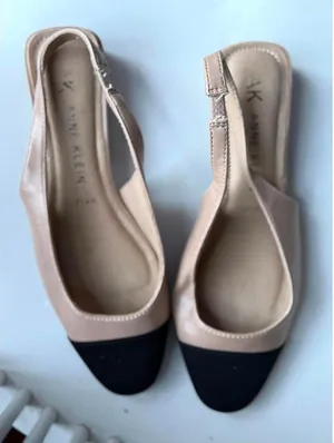 Anne Klein Women's Slingback Beige and Black Cap Toe Flats thumbnail 1