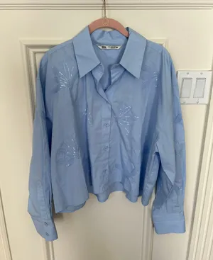 Zara NWOT Sequined Button Down Shirt thumbnail 11